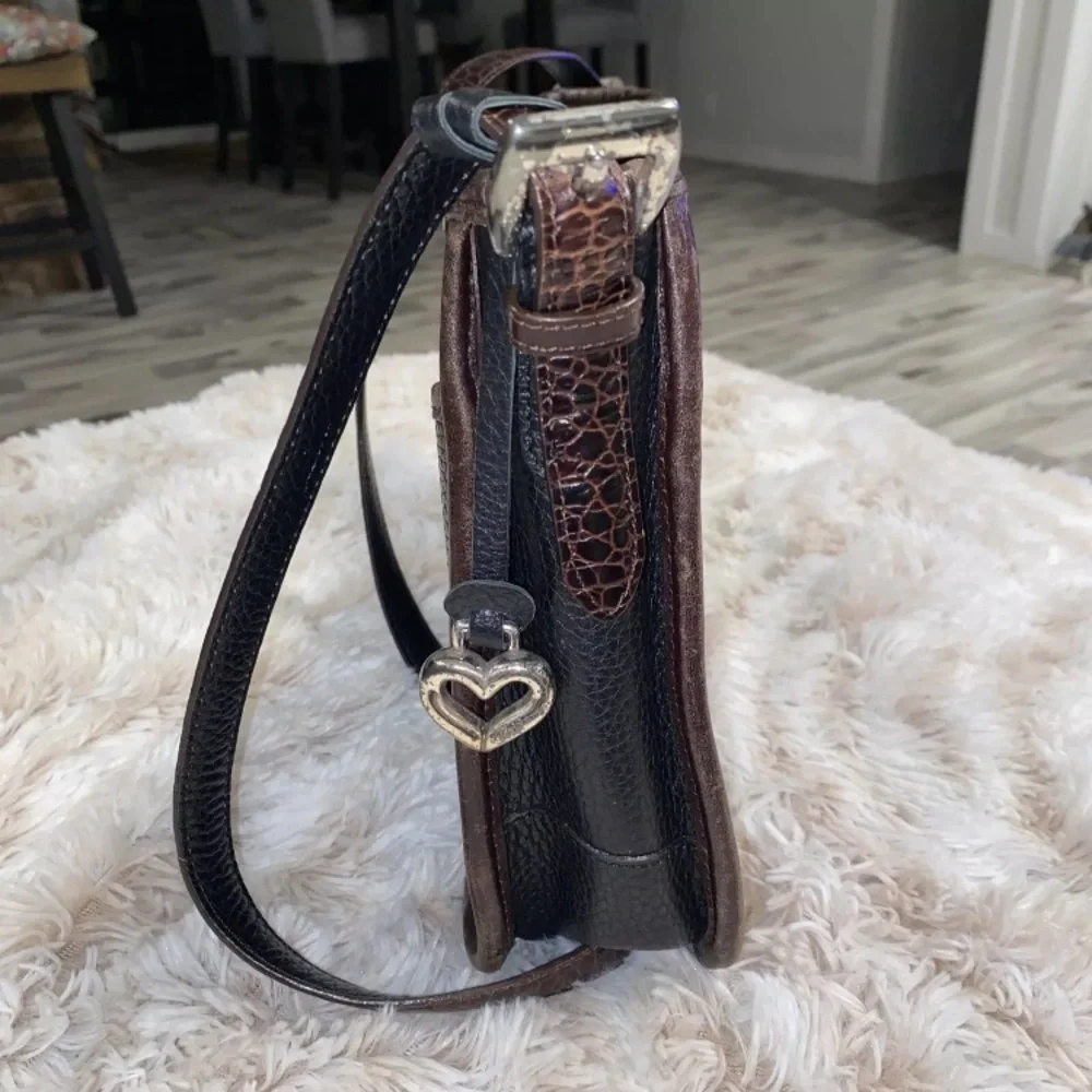 Brighton Black and Brown Shoulder Bag with Crocodile Embossed Panel